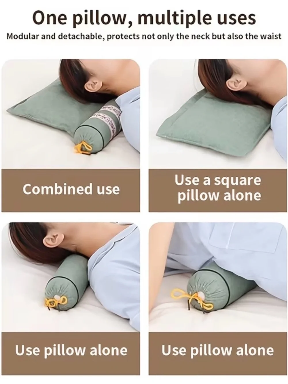 Mugwort Herbal Cervical Pillow 2-in-1 Neck Support + Detachable Bolster NEW